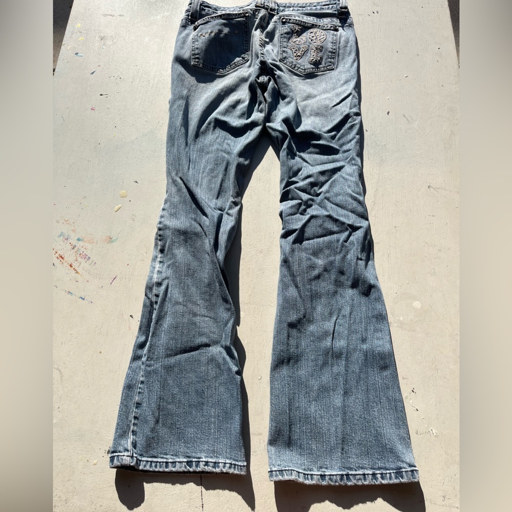 Girl's Vintage No Boundaries Jeans Blue Y2K Flare 7 Junior Embroidery‎ Wide Leg